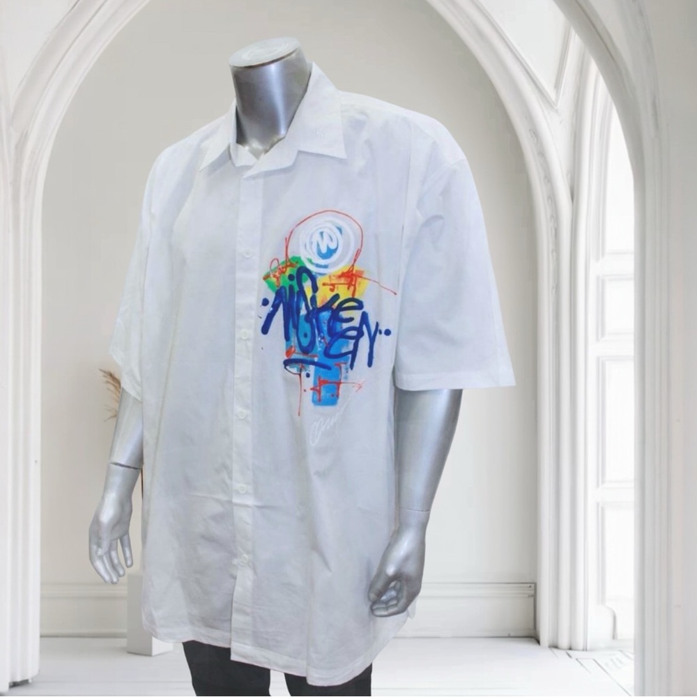 Men's Miskeen White | Blue Miskeen Hand-Painted Casual Shirts